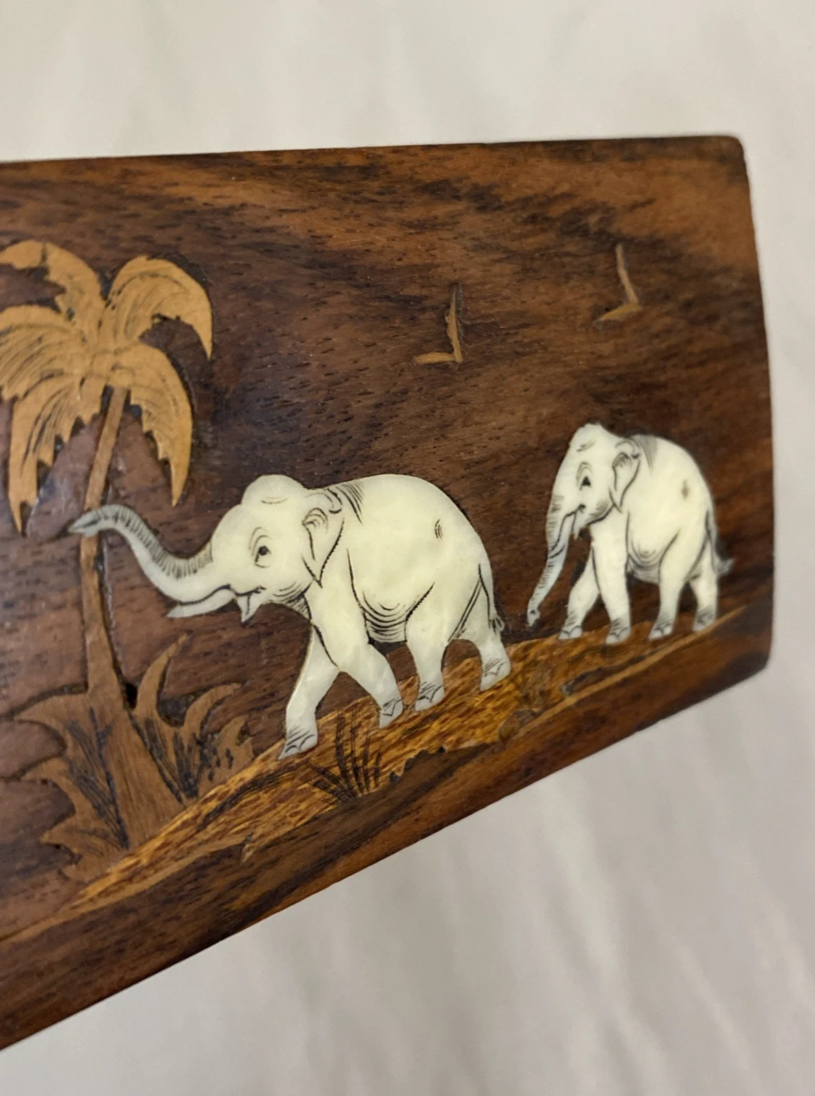 Vintage Indian Rosewood Bone Inlay Elephant Paperweight Desk Letter Weight Small - Image 9