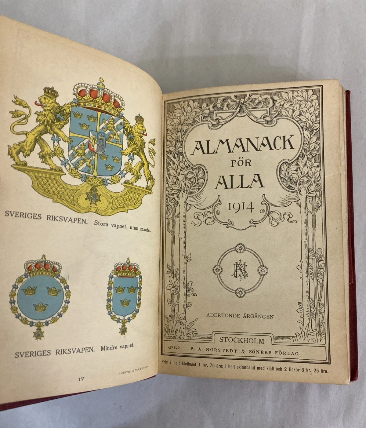 1914 Almanack för alla, Norstedt Stockholm—maps, mushrooms, heraldry, gilt cloth - Image 8