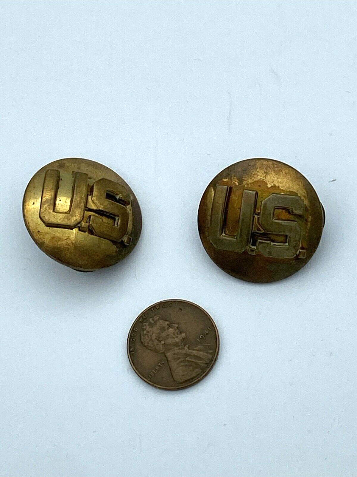 Pair Of US Military Militaria Insignia Brass Lapel Hat Pin Pinback Original - Image 2