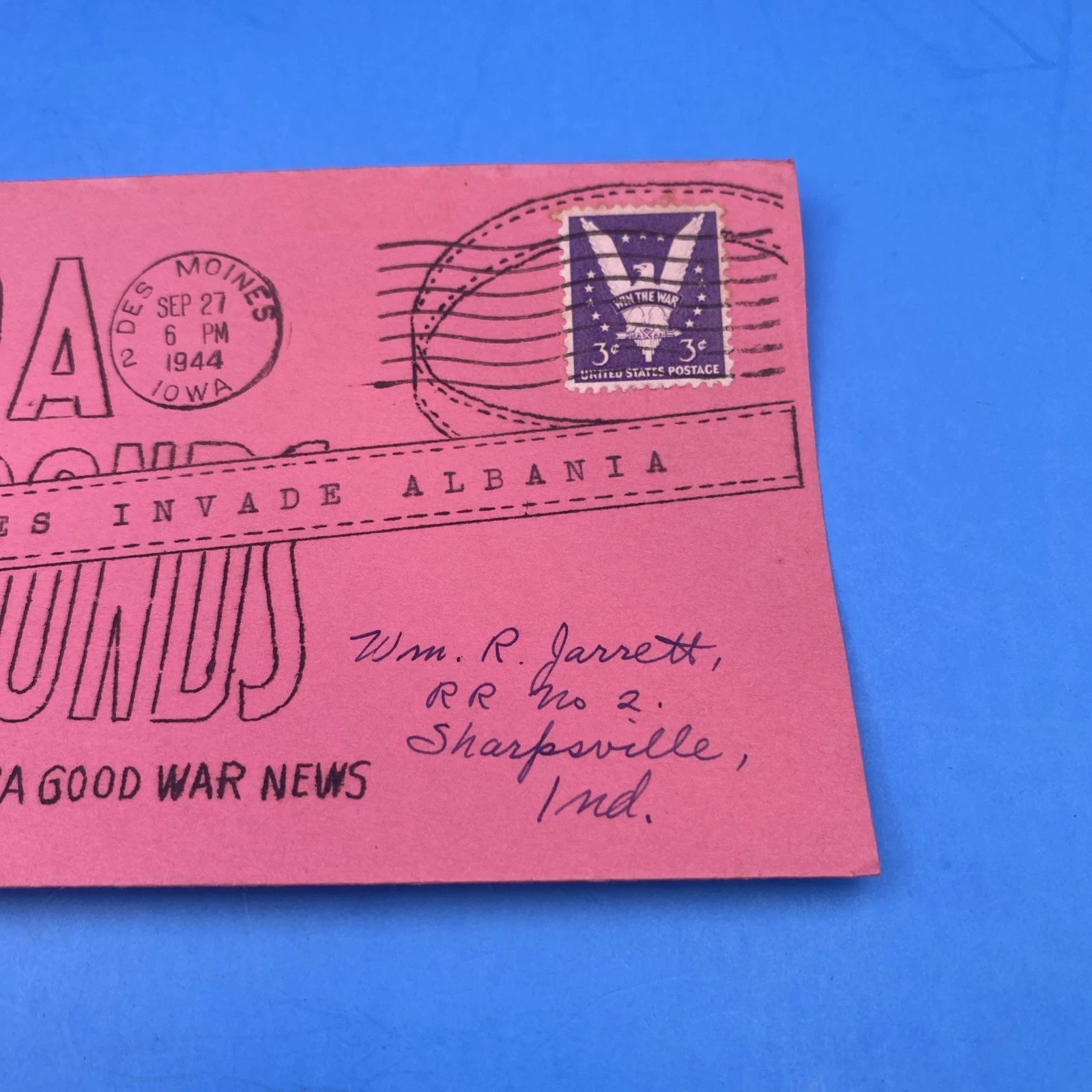 1944 WWII EXTRA War Bonds Cover—Allies Invade Albania, Scott 905, Des Moines - Image 3