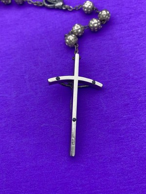 Vintage Textured Metallic Bead Rosary, Mary, Jesus, ITALY, Christianity, 19” - Image 6