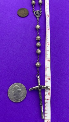 Vintage Textured Metallic Bead Rosary, Mary, Jesus, ITALY, Christianity, 19” - Image 12