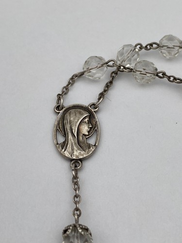 Beautiful Vintage AP Sterling Rosary With Faceted Crystal Beads, Christianity - Image 4