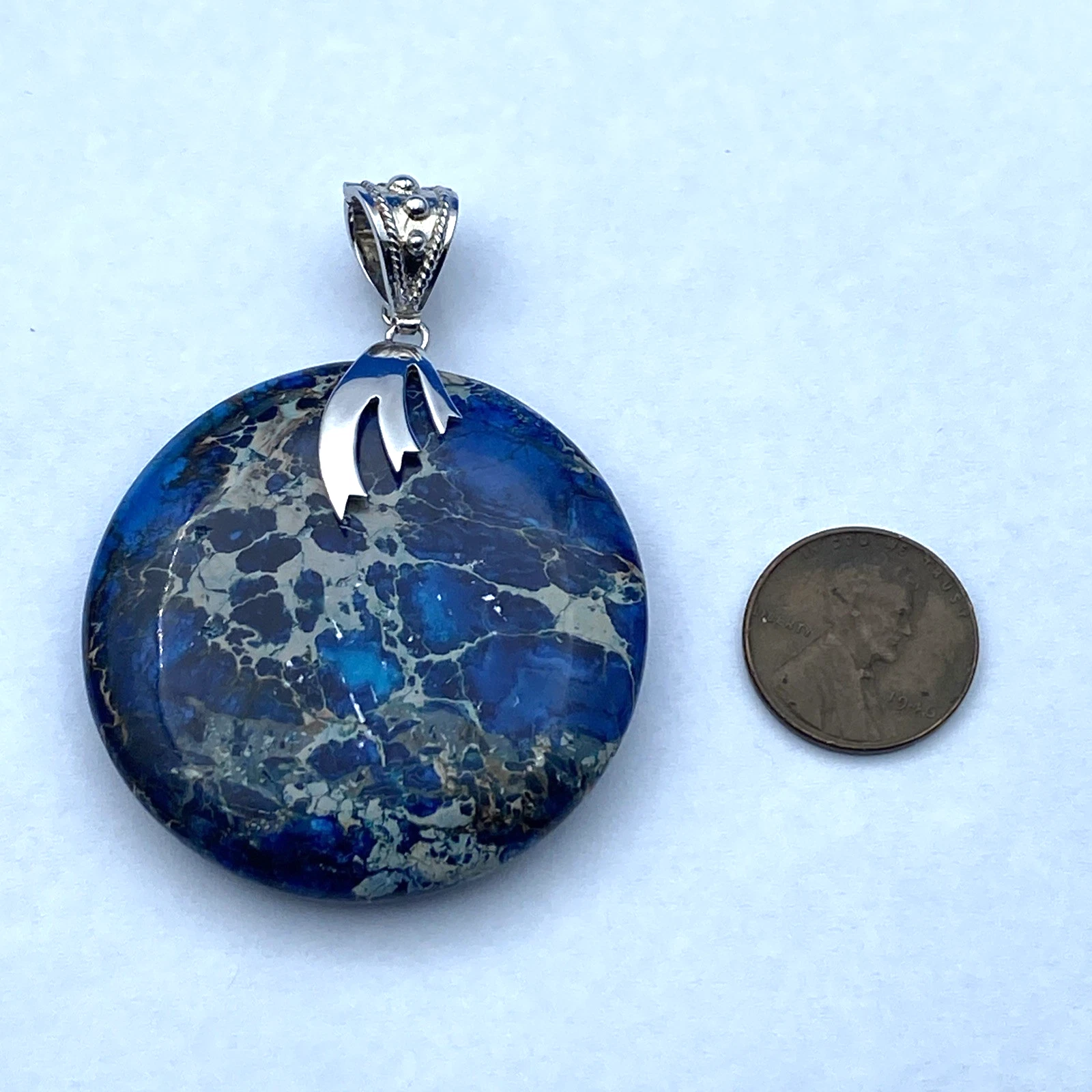 Vintage Lucas Lameth Sterling 925 Large Blue Jasper Pendant 28.8g Signed - Image 2