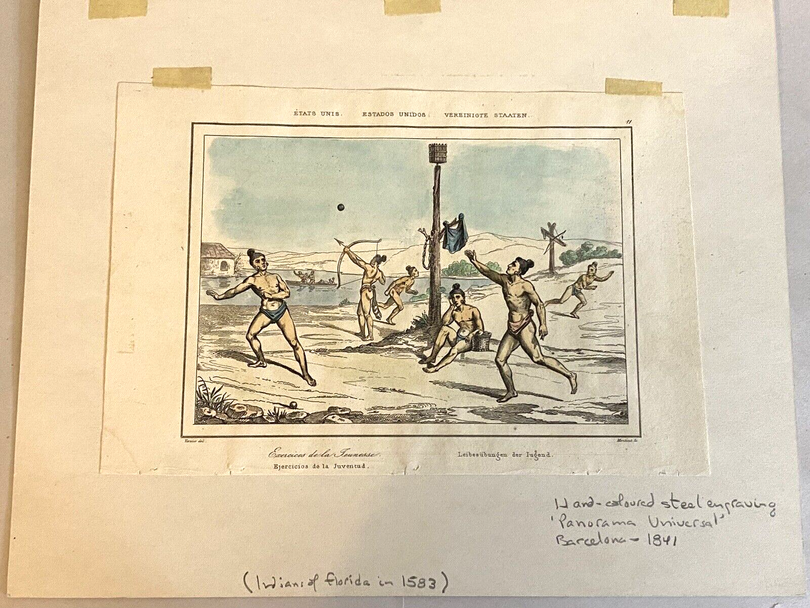 American Indians Training of the Warriors - Exercises - Colored Engraving 1841 - Image 7