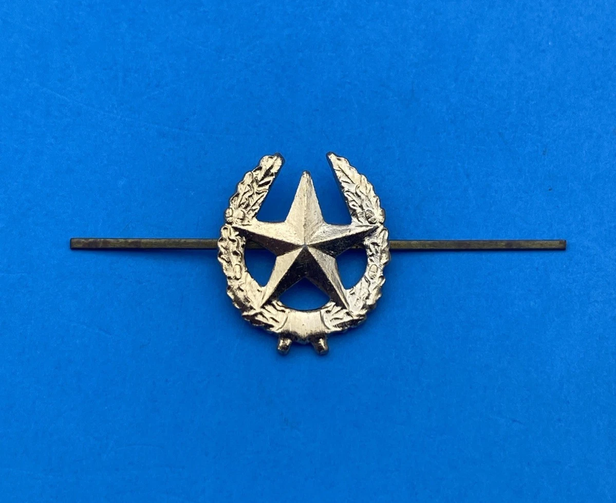 USSR Motor Rifle Collar Insignia Star in Wreath Gold Tone CCCP Bar Back Pin Gilt