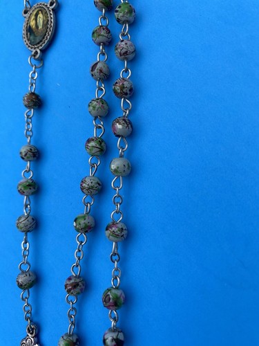 Vtg CREED Our Lady Lourdes Multi Colored Speckled Glass Bead Rosary Catholic - Image 11