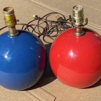 Vintage Mar-Kel Markel Dot Orb Red Blue MCM Atomic Sphere Lamp Pair