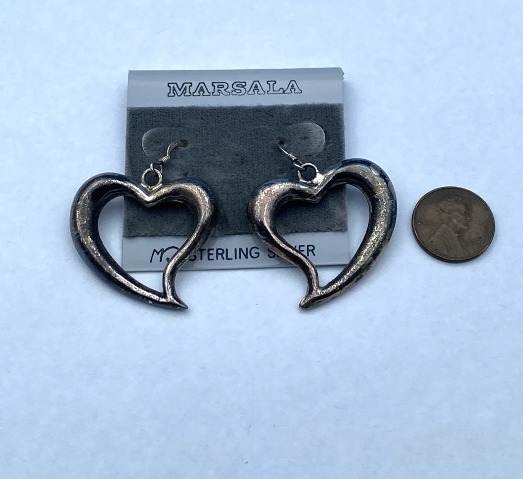 Vintage Marsala Sterling Silver Heart Dangle Earrings Thailand on Card - Image 2