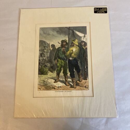 OLD AMERICAN WEST Backwoodsmen & Indians - Antique Colored Print c1880