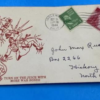1944 WWII Cover – Hirohito & Hitler Electrocuted! “Juice” War Bonds Cachet