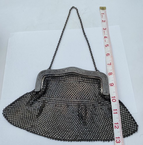 Antique Victorian Art Nouveau, German Silver, Mesh Chainmail Purse Needs Repair - Image 3