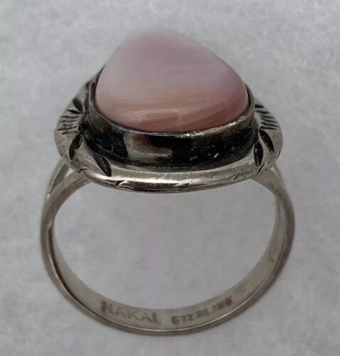 Navajo Nakai Sterling Silver & Pink Mother of Pearl Statement Ring Size 7 - Image 2