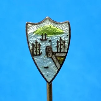Ships & Sunset - Antique Guilloche Enamel & Sterling Silver Stick Pin