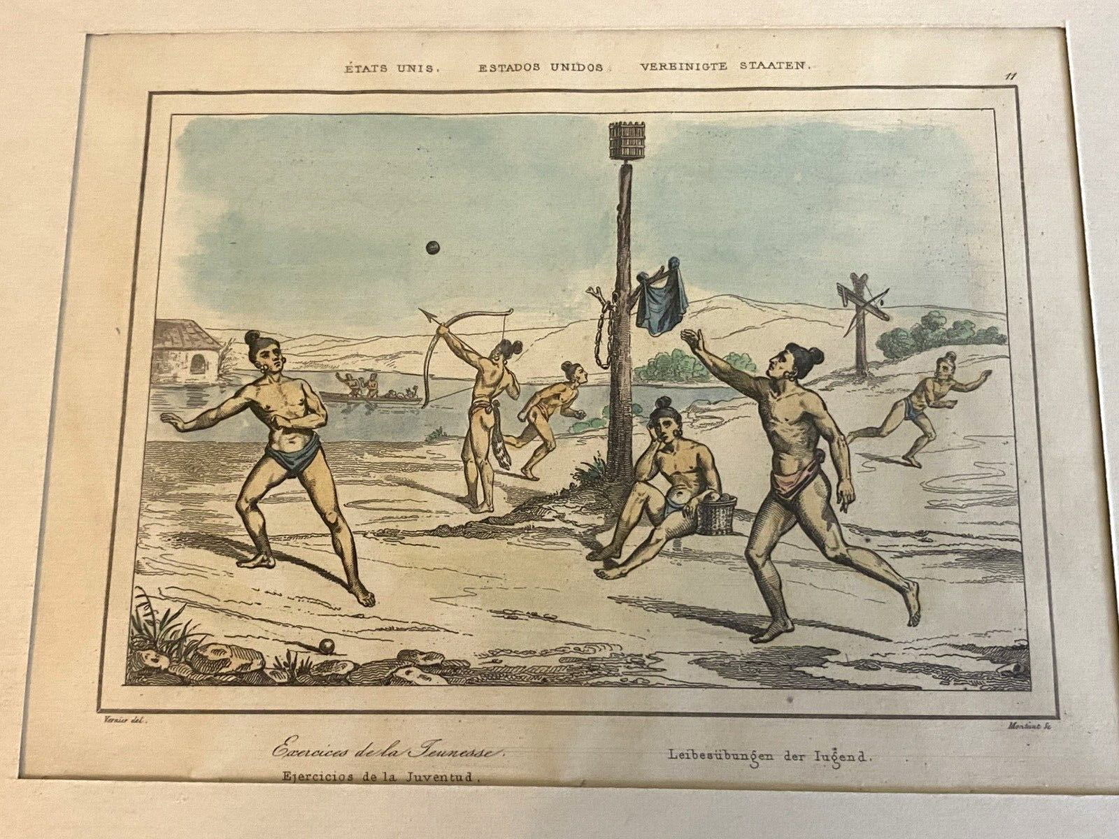 American Indians Training of the Warriors - Exercises - Colored Engraving 1841 - Image 3