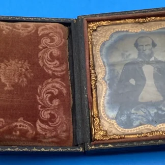 c.1857–62 Sixth-Plate Ambrotype in Embossed Leather Case, Nonpareil Mat