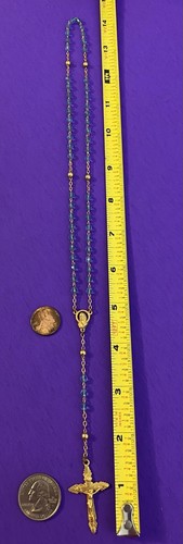 Vintage Blue Faceted Glass Petite Rosary, Virgin Mary, Italy, Christianity, 14” - Image 5