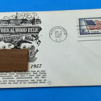 1957 Old Glory 4¢ FDC w/ Independence Hall Cedar Relic, JR Cachet, Washington DC