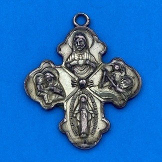 Vintage Catholic PPC Sterling Silver 4 Way Protection Cross Religious Medal
