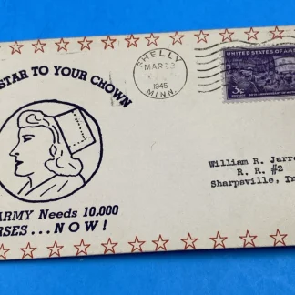 1945 WWII Nurse Recruitment Patriotic Cover, Tronnes Cachet, Shelly Minn, 3¢ 926