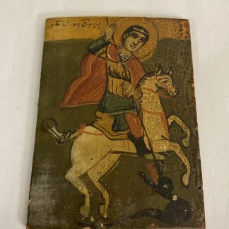 Ethiopian Orthodox Icon Saint George Slaying Dragon Handpainted Wood Panel 4x5.5