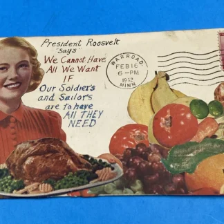 1942 WWII Paste-on Patriotic Cover FDR Rationing Quote, Scott 900 2c, Warroad MN