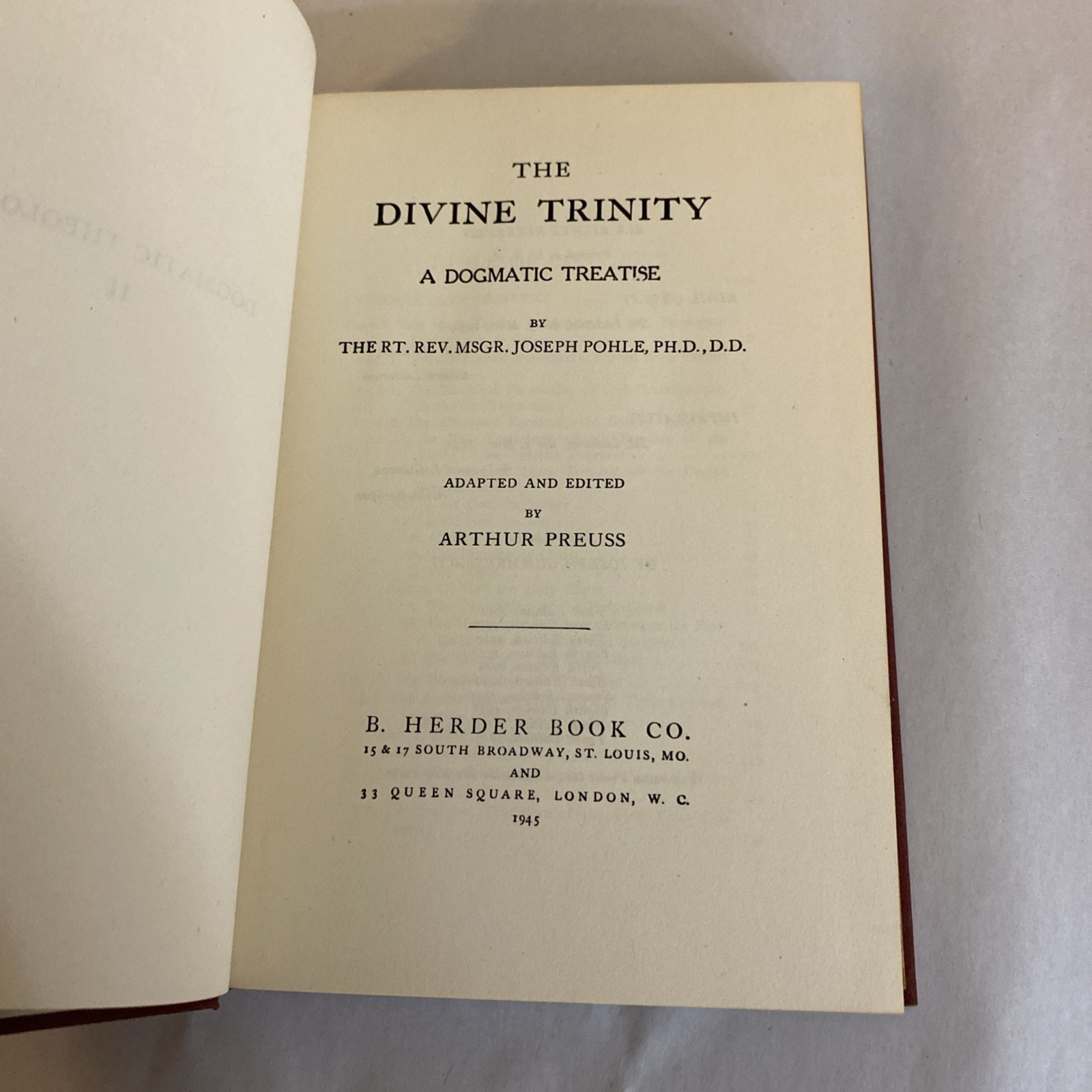 The Divine Trinity A Dogmatic Treatise Volume 2 By Joseph Pohle-Preuss 1945 HC - Image 5