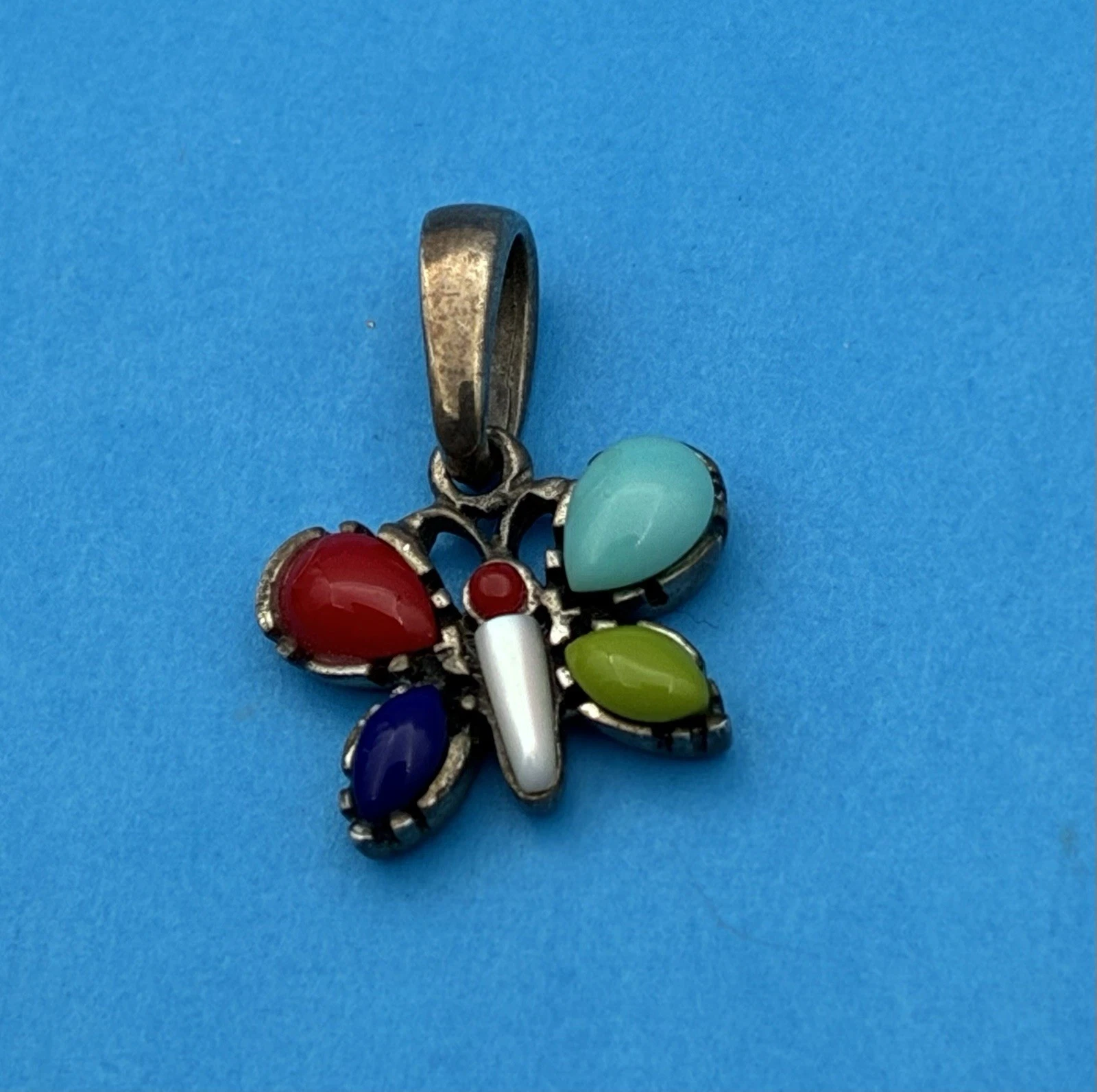 Vtg Silpada Sterling Silver 925 Butterfly Pendant, Turquoise, Coral, Lapis, MOP - Image 3