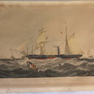 HM Steam Frigate Cyclops—Ackermann Papprill aquatint, London, Spithead c.1840 UK