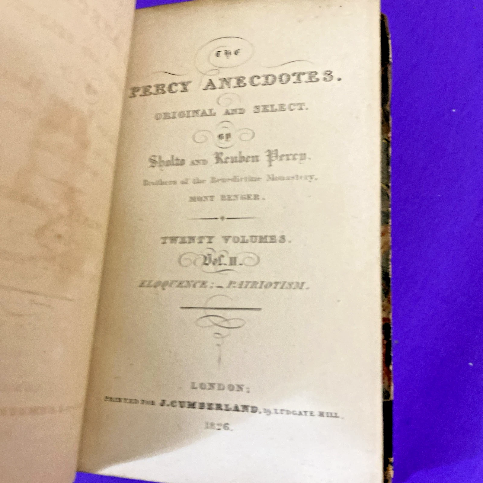 1826 Percy Anecdotes Vol II Eloquence Patriotism Erskine Leather Book - Image 6