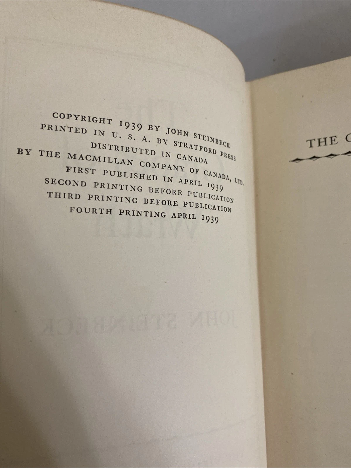 The Grapes of Wrath Steinbeck Viking Press 4th Printing April 1939 Cloth NoDJ HC - Image 8