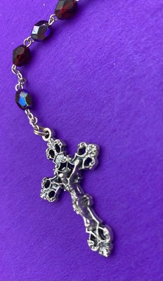Vtg Claudio Cipolletti Red Aurora Borealis Crystal Faceted Glass Rosary, ITALY - Image 12