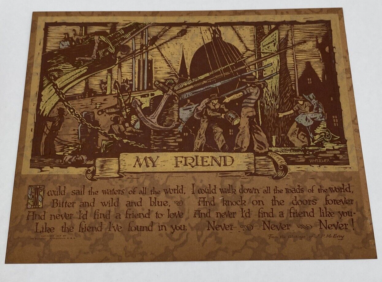 Vintage Buzza Motto Print My Friend 1927 Nautical Theme J. P. McEvoy Poem