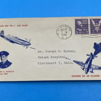 1944 WWII Patriotic Cover Capt Don S. Gentile Ace Pilot Cachet, Elizabeth NJ 6c