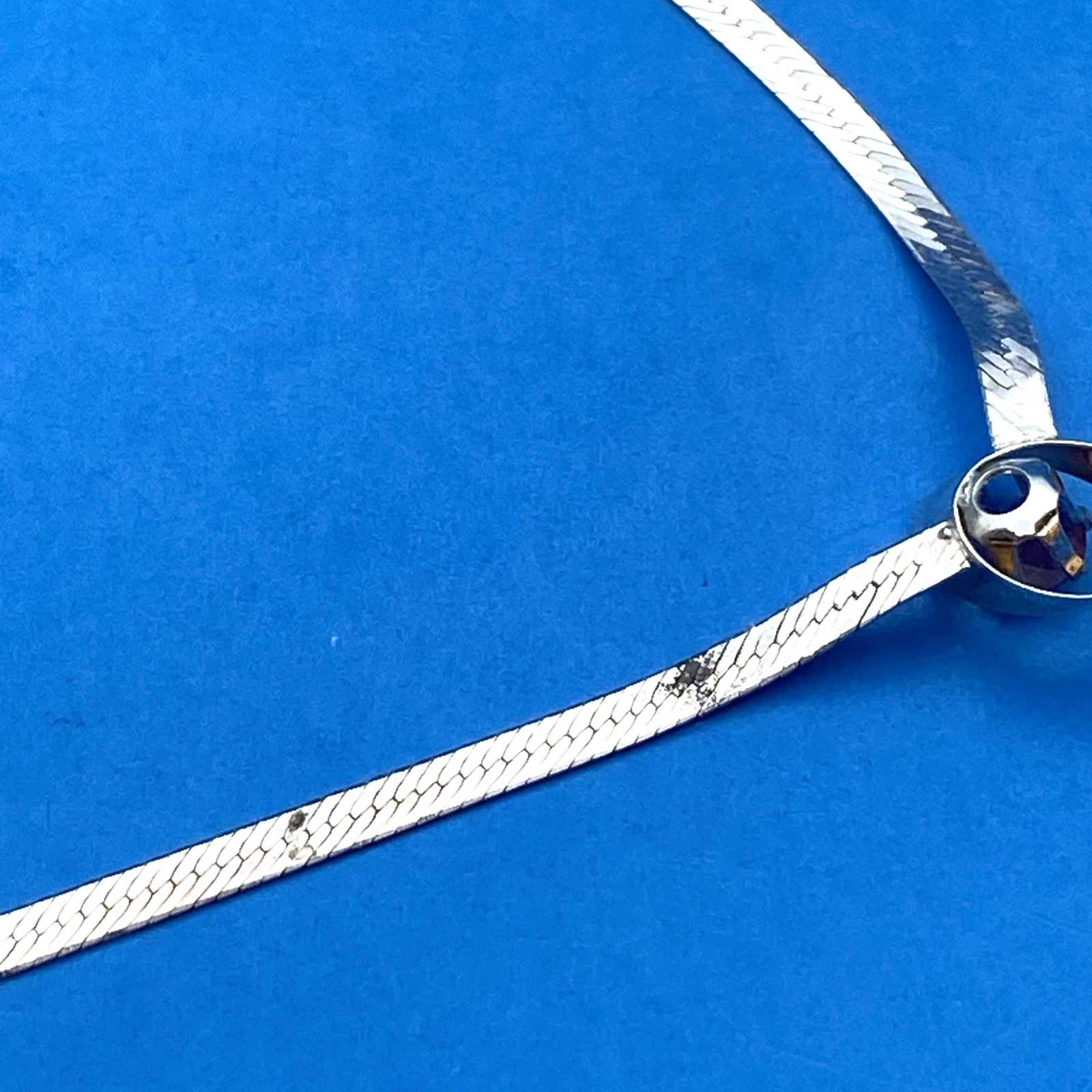 925 Italy SU Herringbone Chain Necklace 16in Fixed Purple Oval Gem Stone Pendant - Image 9