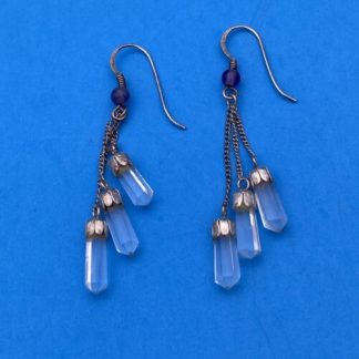 Vintage Three Quartz Crystal Earrings Amethyst Beads Sterling Silver Dangle