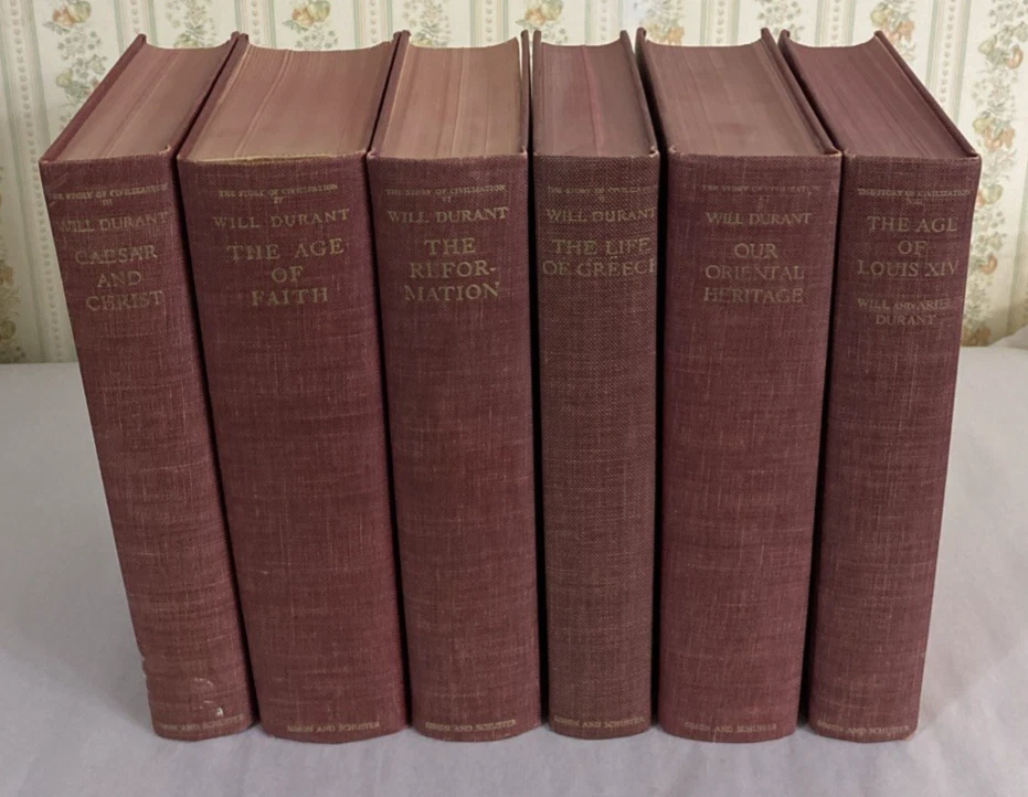 Will Durant Story of Civilization 6 Vol HC Set Red Cloth + 1963 1st Print S&SLot