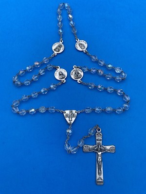 Vintage AB Crystal Faceted Glass Rosary, 4 Basilicas ROMA CITA ETERNA, Italy 20” - Image 4