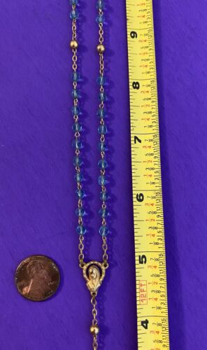 Vintage Blue Faceted Glass Petite Rosary, Virgin Mary, Italy, Christianity, 14” - Image 8