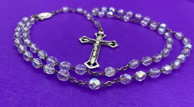 Vintage Claudio Cipolletti Aurora Borealis Crystal Faceted Glass Rosary, ITALY - Image 5