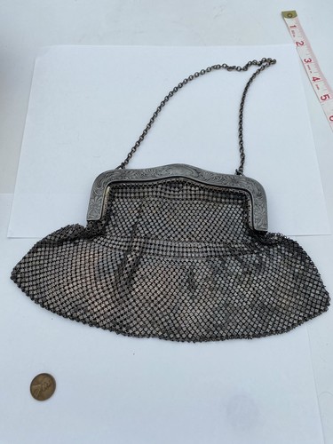 Antique Victorian Art Nouveau, German Silver, Mesh Chainmail Purse Needs Repair - Image 5