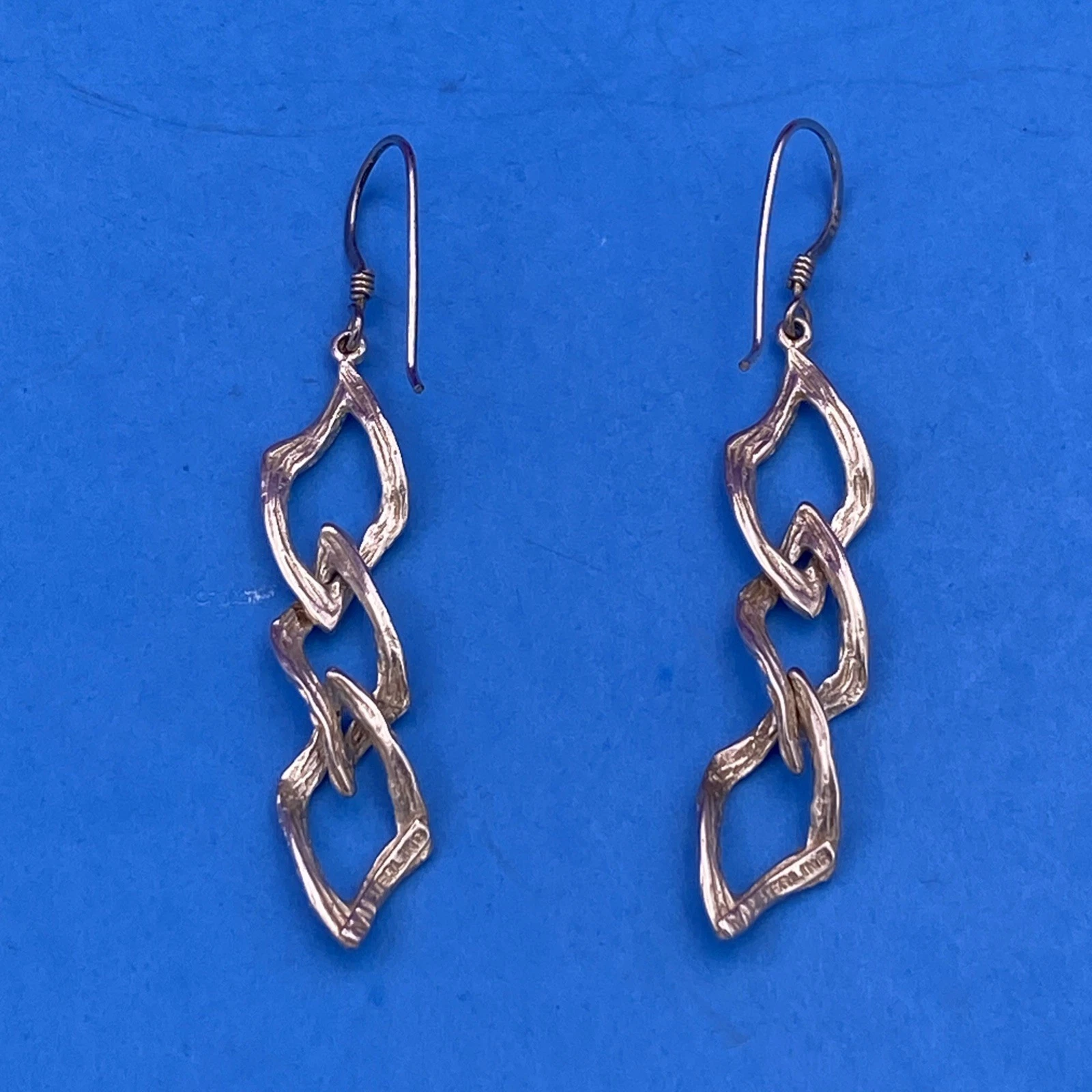Vintage Sterling Silver Modernist Twisted Flame Dangle Earrings