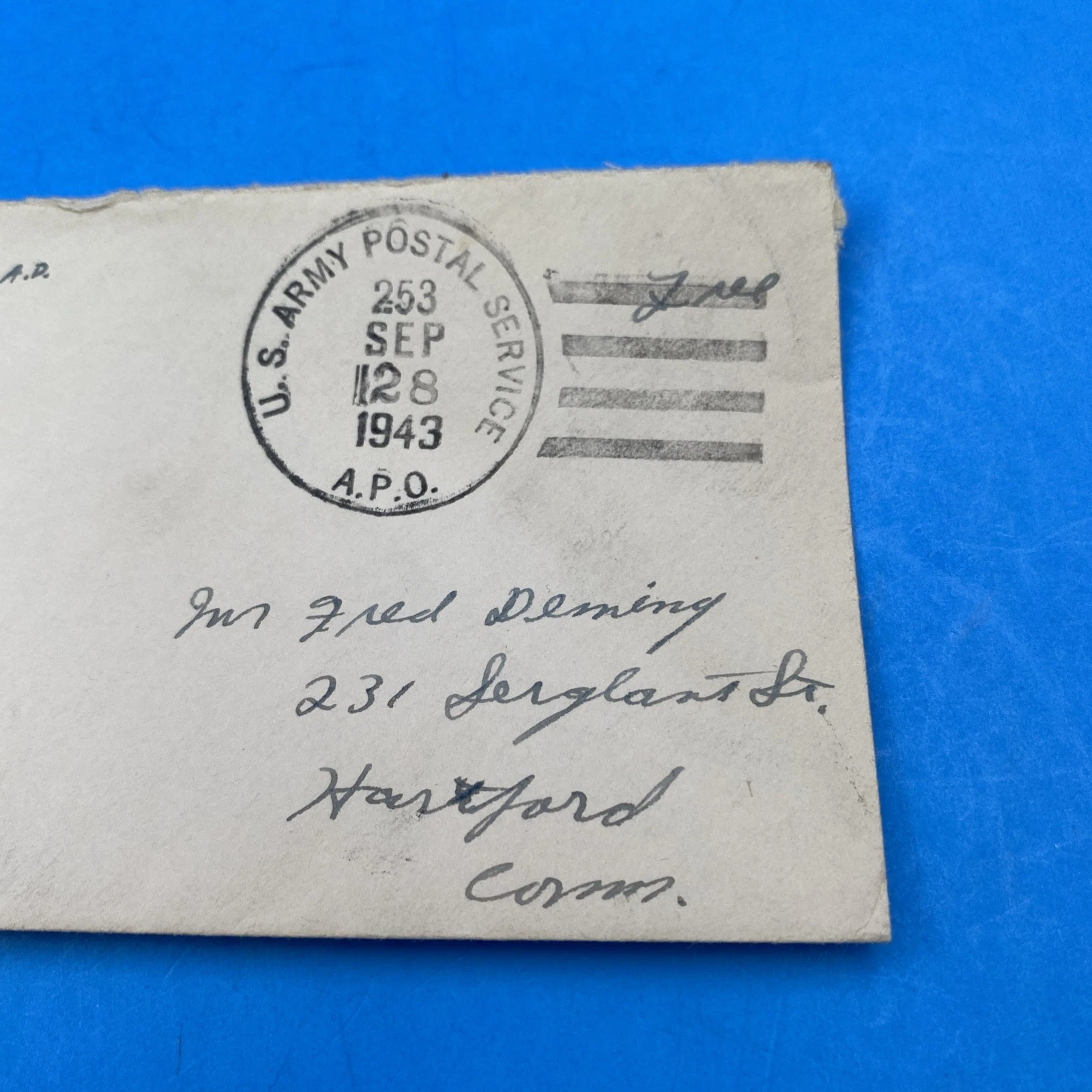 1943 APO 253 Soldier’s Free Mail, Wincanton UK, 'Remember Pearl Harbor' Cachet - Image 3