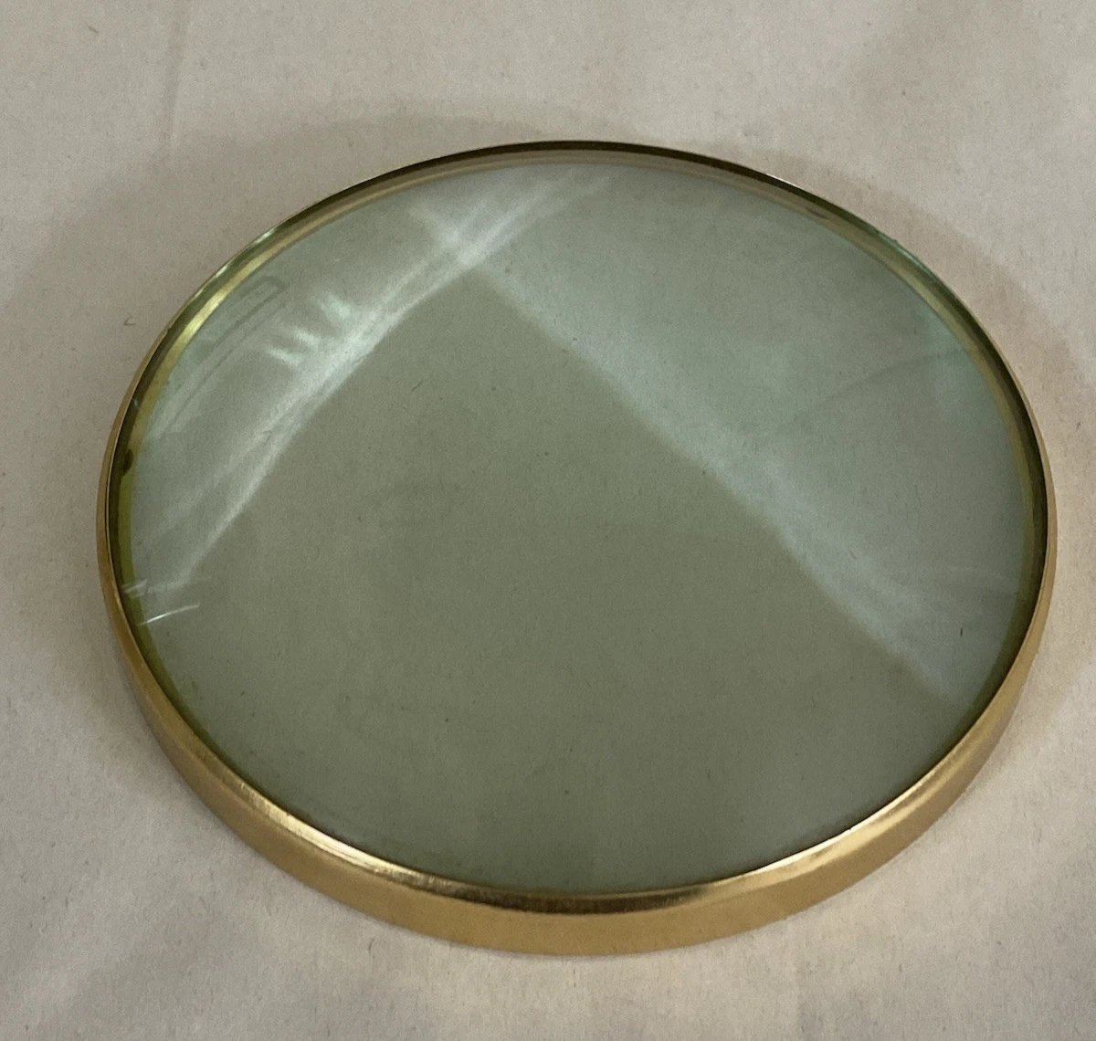 Vintage Brass Plano-Convex Desk Magnifier Bullseye, c.1950–70, 1 lb 2 oz