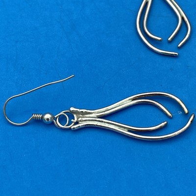 Vintage 925 Sterling Silver Wishbone Teardrop Dangle Drop Hook Earrings - Image 4
