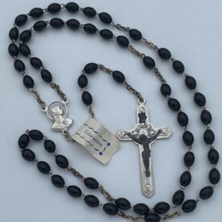 Vtg Black Acrylic Unbreakable Chain Cherub Crucifix Rosary Italy Christianity