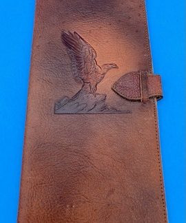 Vintage WWII Brown Leather War Bond Wallet Presentation, Embossed Eagle
