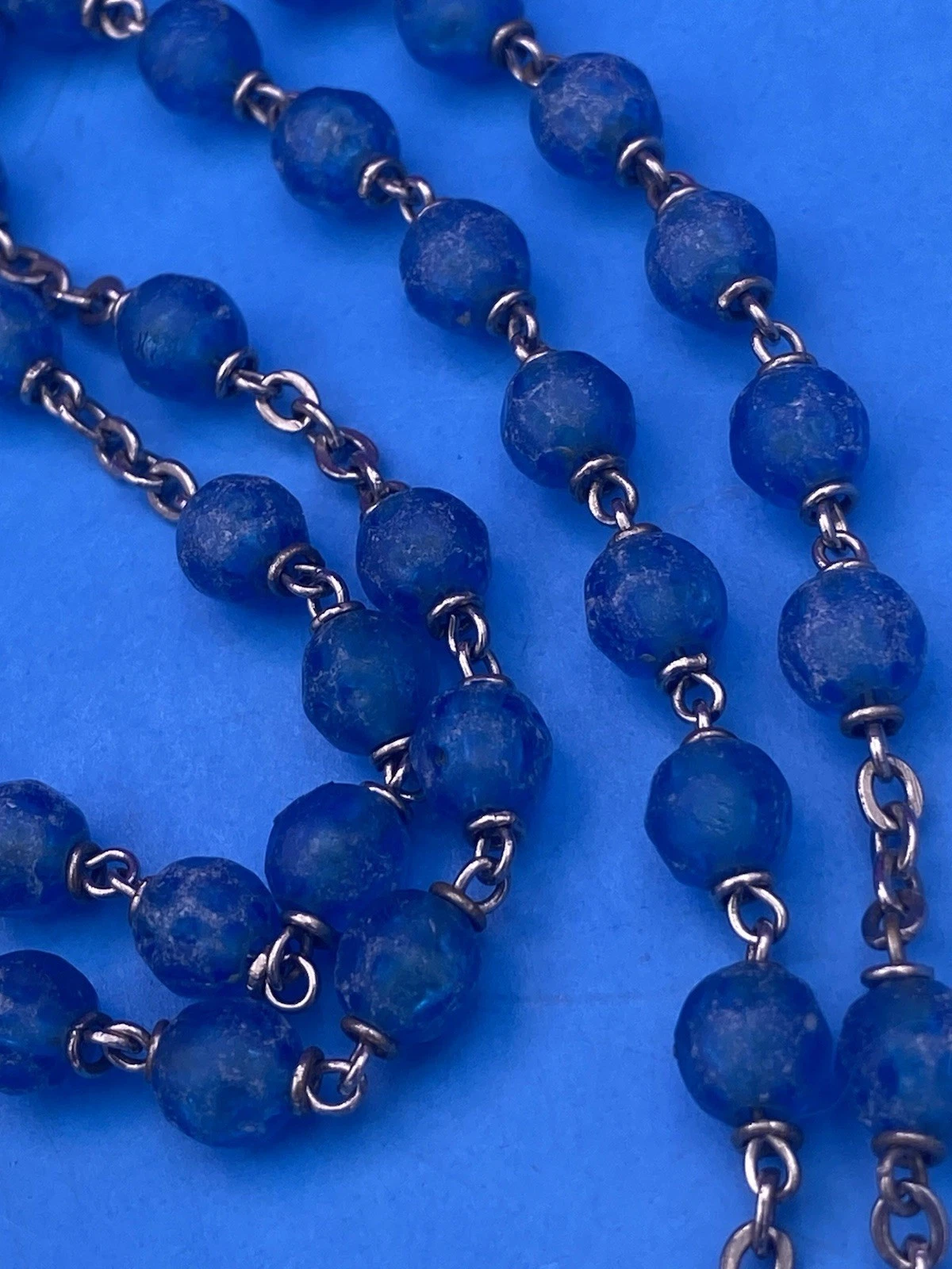 Vintage Blue Textured Plastic Bead Rosary, Mary, Jesus, ITALY, Christianity - Image 9