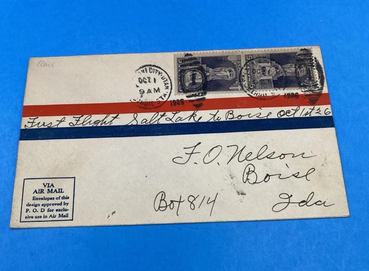 1926 First Flight CAM-5 Airmail Cover Salt Lake to Boise, Oct 1, #628 x2