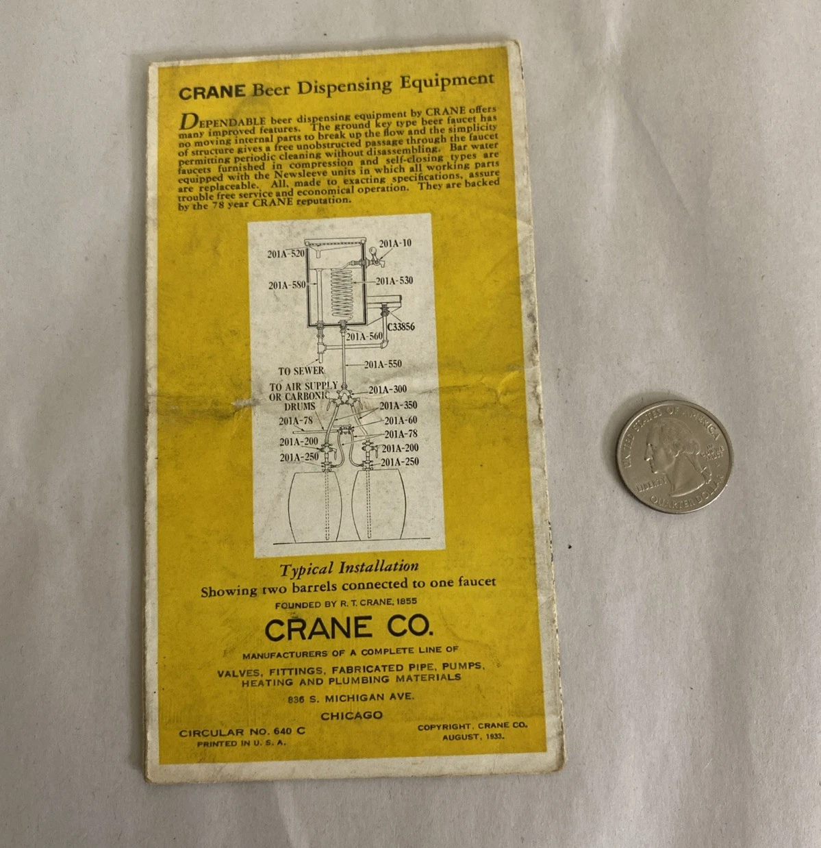 1933 Crane Co. Beer Dispensing Equip brochure, Circular 640-C foldout Chicago IL - Image 9
